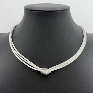 Italy Sterling Silver 3 Strand Mesh Chain Love Knot 925 Necklace 17"